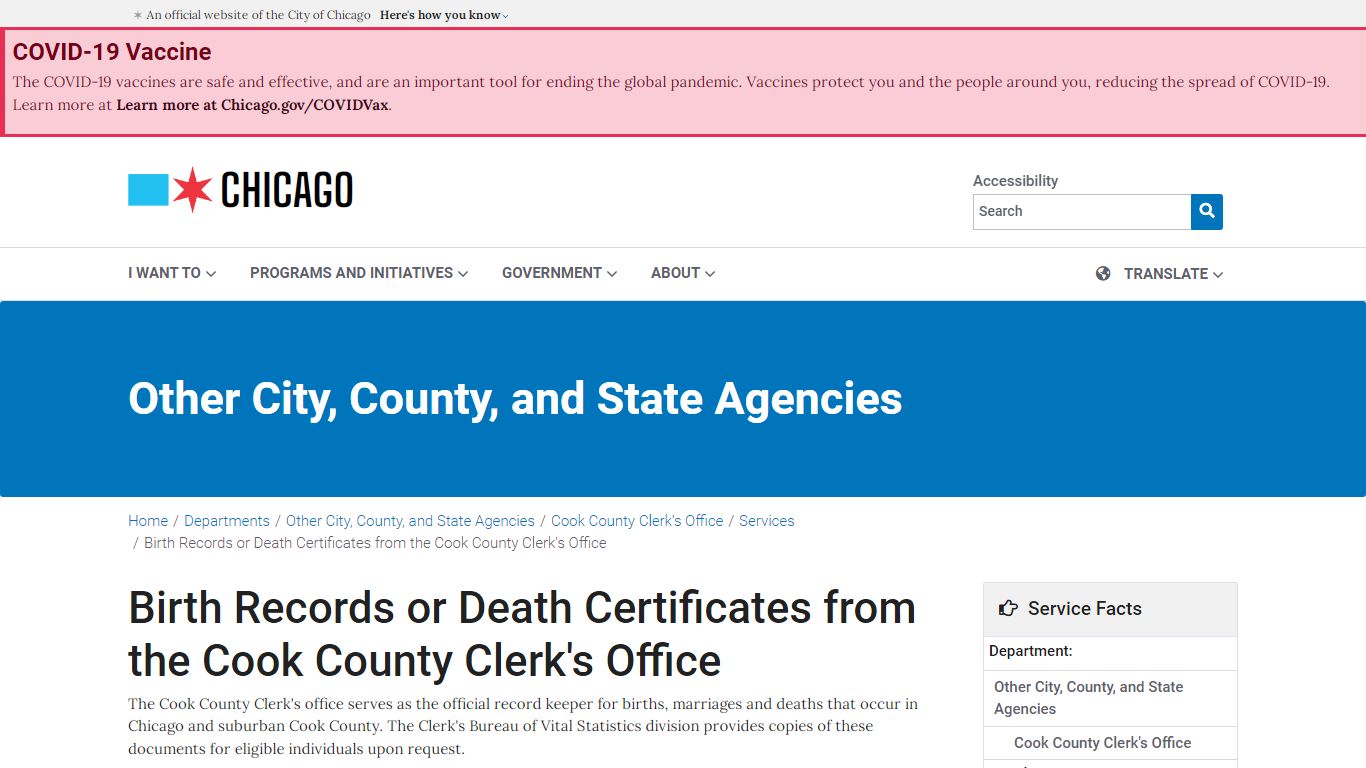 Birth Records or Death Certificates from the Cook County ... - Chicago