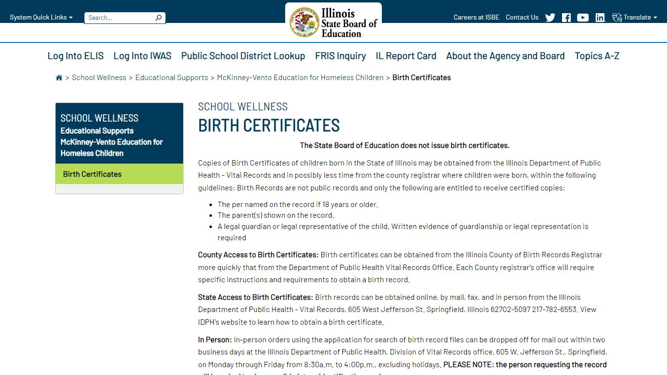 Birth Certificates - Illinois State Board of Education