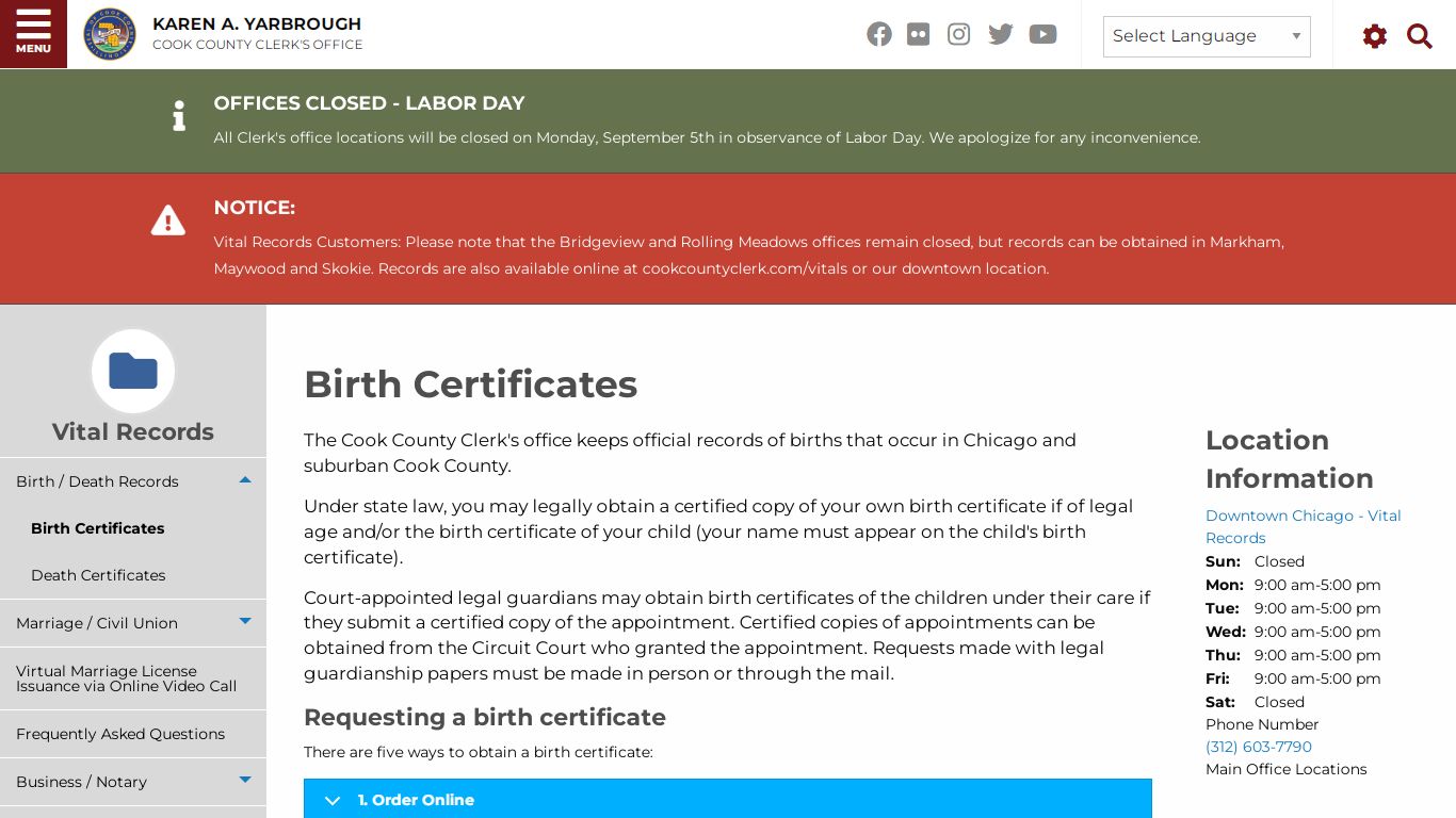 Birth Certificates | Cook County Clerk